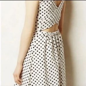 Anthropologie White Retro Dress Black Polka Dot Cross Back Size 0